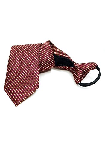 Kravatkolik Red Line Pattern Zippered Tie with Handkerchief Frmr02