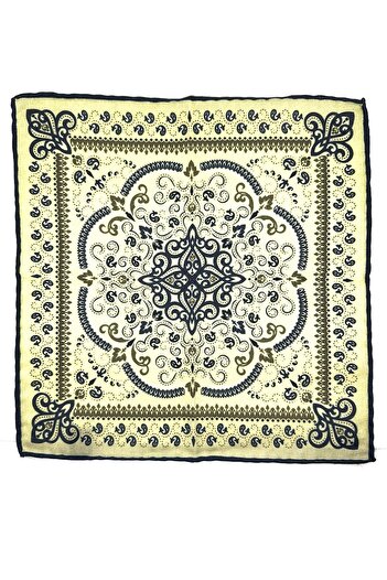 Kravatkolik Beige - Navy Blue Hand Stitched Italian Wool Pocket Handkerchief WL07