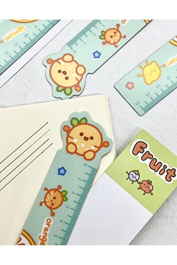 Kağıt Gemi Dükkan Kawaii Fruit Orange Patterned Magnetic Bookmark and Ruler / Bookmark