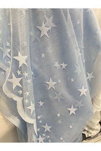 AleynaHome Blue Tulle Curtain - Starry Children's Room Sparse Pleat