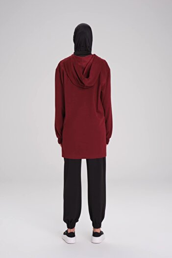 Haşema Claret Red Hooded Soft Texture Casual φούτερ - ACT-15 με φερμουάρ