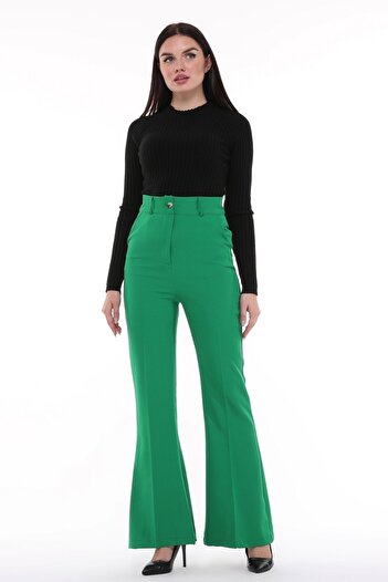 CEDY DENIM CEDY Women's Spanish Leg, High Waist, Belt Pants, Oversize Original Cut, C3004 GREEN