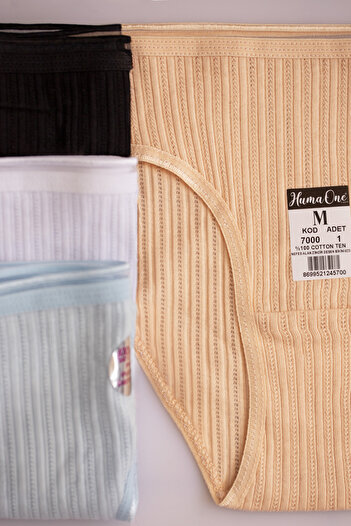 Humaone Pachet de 4 - 100% bumbac, negru, alb, piele, albastru, slip cu cusături în lanț, tăiat în bikini
