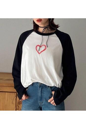 Touz Moda Λευκό μακρυμάνικο μπλουζάκι Heart Raglan