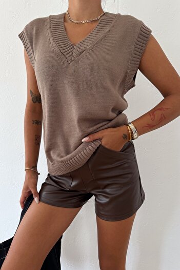 FEMELLE Brown V-Neck Women's Sweater