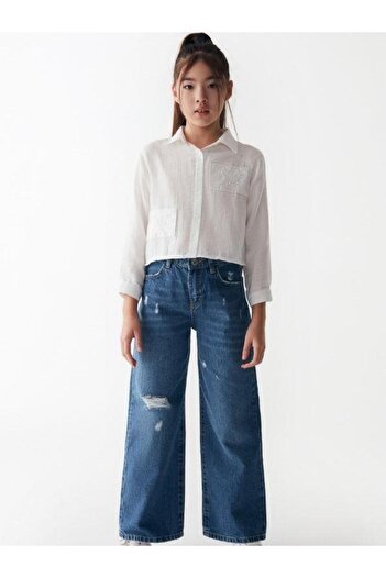 NK Girl's Ripped Detailed Wide Leg Jeans