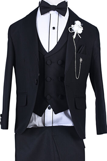 ceocuk Plain Black Fabric Children's Tuxedo Suit