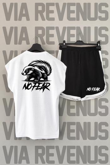 Vordevia Crew Neck White and Black Sports T-shirt and Shorts Set - Honey Badger Back Print, Zero Sleeve