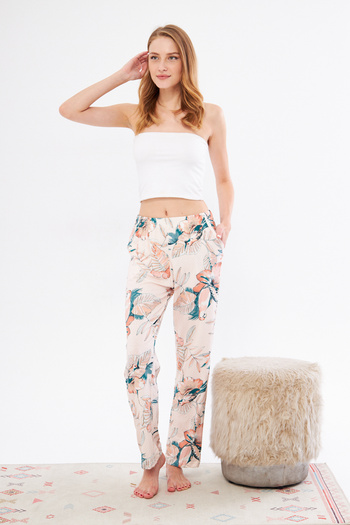 Berrak Orange and Flower Figured 100% Cotton Elegant Single Women's Pajama Bottoms