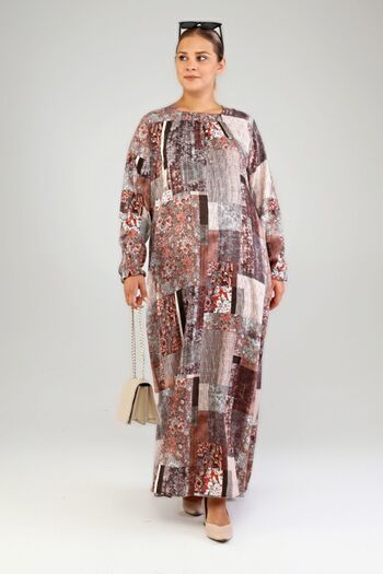 Ferace Φόρεμα μεγάλου μεγέθους Hijab Longitudinal Viscose Plus Size Dress Mink