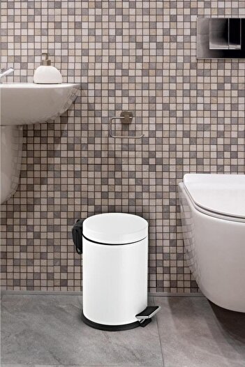 GörSeç White Stainless Trash Can 5 Liter Bathroom Toilet Balcony Kitchen Pedal 5 Liter Trash Can