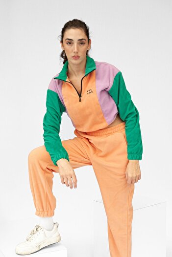 Vatkalimon Salmon Lilac Green Half Zip Crop Fleece