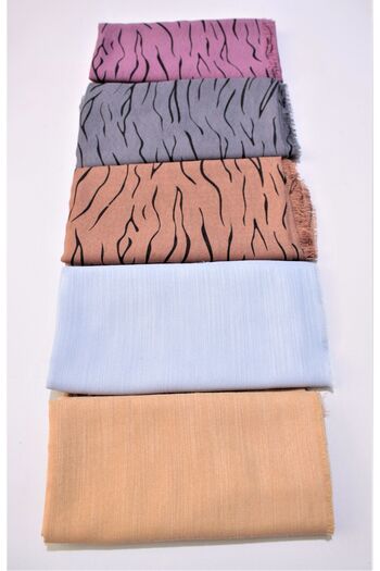 Blue Trend Set of 5 Cotton Flared Writing Scarves - Soft Texture, 100x100