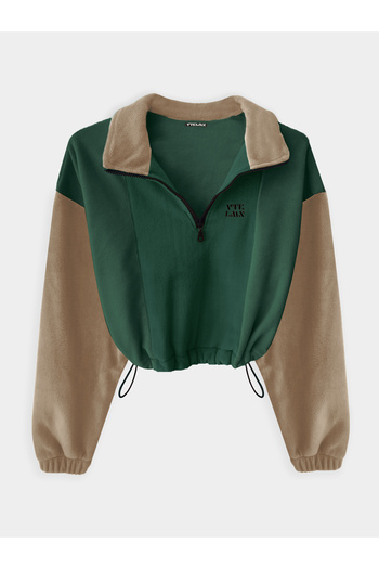 Vatkalimon Khaki Brown Half Zip Crop Fleece