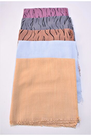 Blue Trend Set of 5 Cotton Flared Writing Scarves - Soft Texture, 100x100