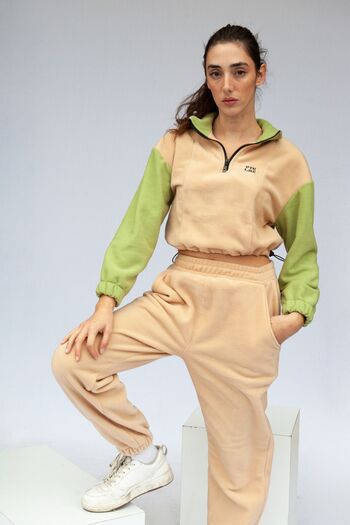 Vatkalimon Cream Green Half Zip Crop Fleece