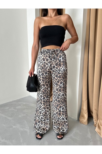 Laluvia Shiny Fabric - Leopard Patterned Draped Trousers