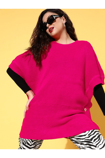 Sassafras By Styli Knit Side Button Poncho Sweater