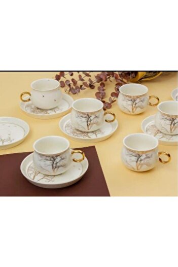 Sembol Nero 6 Kişilik Ağaç Desen Porselen 220ml Nescafe Çay Fincanı Takımı Purebone-116