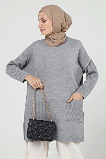 ilmek Women's Double Pocket Hijab Long Hijab Knitwear Tunik 4305