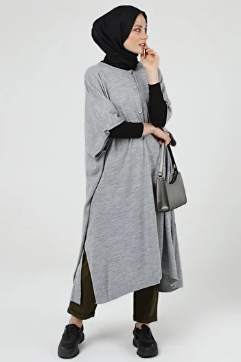 ilmek Women's Buttoned Long Loose Winter Knitwear Poncho 4253