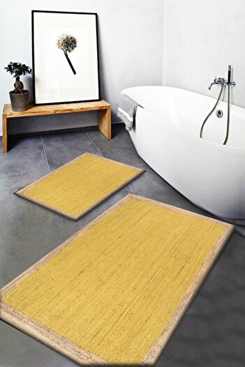 3D ELSE HALI Else Wicker Sisal Jute Patterned Washable Non-Slip Base 2-Piece Bathroom Rug Mat Toilet Seat Set Jtsbny-11