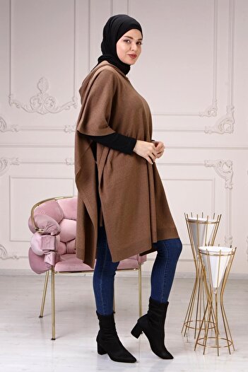 ilmek Γυναικείο πόντσο με κουκούλα 4304 Milk Coffee Lace Up