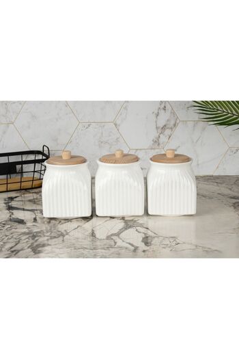 Pembelia Life 500 ml Porcelain Storage Container Set of 3 - Spice, Salt and Sugar Coffee