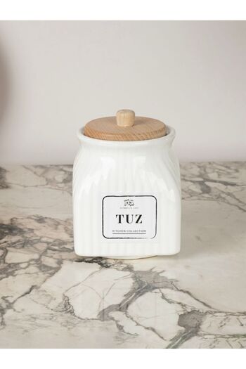 Pembelia Life 500 ml White Porcelain Salt Jar - Storage Container