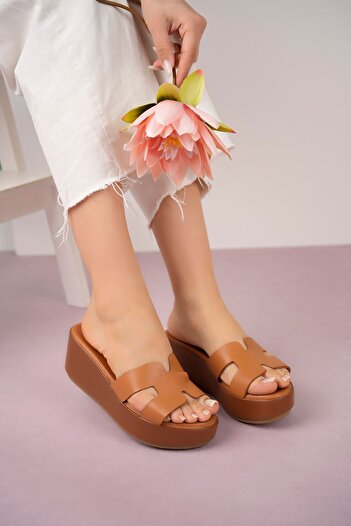 ERNİLA Wedge Heel Genuine Leather Women's Slippers