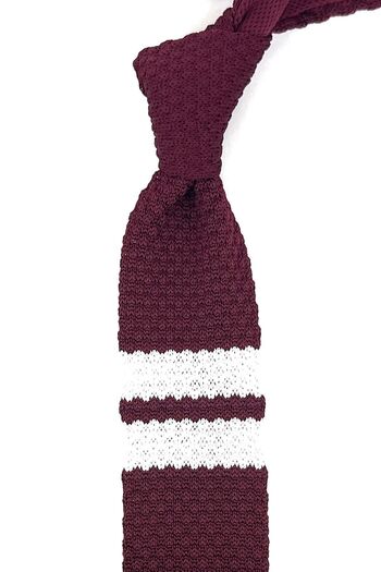 Kravatkolik Claret Red Plain White Detailed Knitted Tie ÖR8329