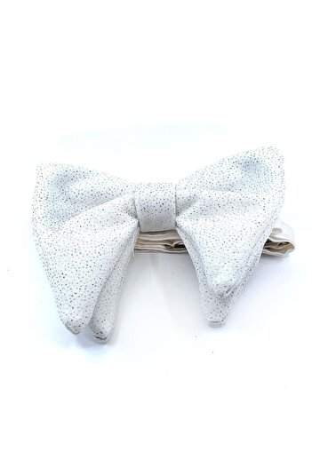 Kravatkolik White Glitter Large Groom's Suit Bow Tie P1701