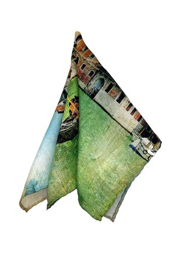 Kravatkolik Green - Blue Venice Motif Men's Pocket Handkerchief SPS642-122