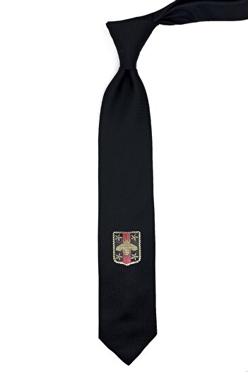 La Pescara Black Plain Fly Emblem Printed Tie Kk11683