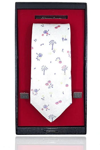 La Pescara White Italian Silk Tie Steel Cufflinks Men's Gift Set Sks26