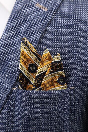 La Pescara Men's Yellow - Navy Blue Motif Printed Silk Handkerchief SPS374 KRVT8690002221750