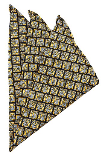 La Pescara Men's Yellow - Black Motif Printed Silk Handkerchief SPS148 KRVT8690002221524