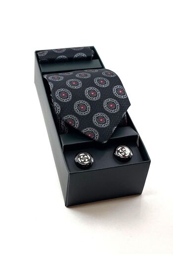 La Pescara Black Handkerchief Tie Gray - Black Cufflinks OS474