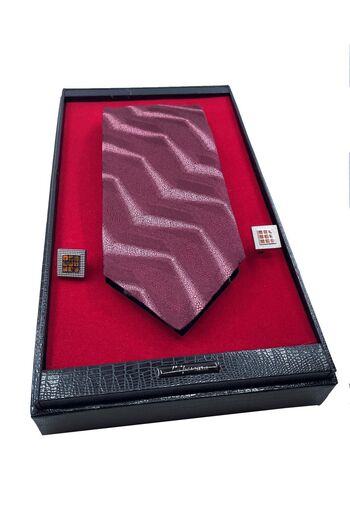 Kravatkolik Claret Red Italian Silk Tie Steel Cufflinks Men's Gift Set Sks02