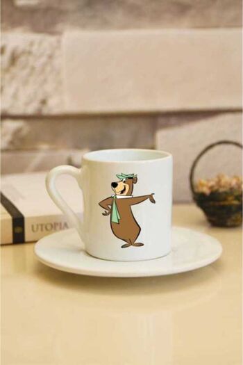 Hediyexpres White Turkish Coffee Cup with Bear Yogi Design