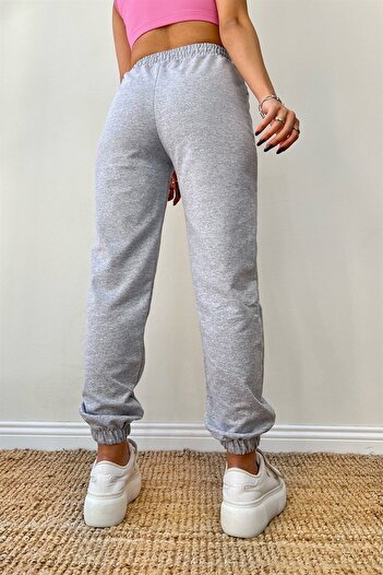 MAD COLLECTİON Γυναικείο γκρι ψηλόμεσο jogger φούτερ