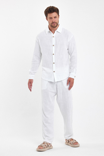 Plus Ninety Plusninety Men's Regular Linen Cotton Trousers Shirt Set