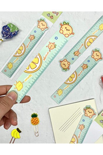 Kağıt Gemi Dükkan Kawaii Fruit Orange Patterned Magnetic Bookmark and Ruler / Bookmark
