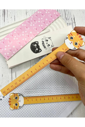 Kağıt Gemi Dükkan Cute Kitten Orange Wooden Ruler / Bookmark