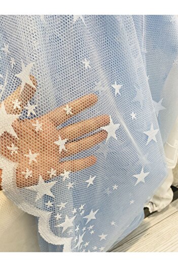 AleynaHome Blue Tulle Curtain - Starry Children's Room Sparse Pleat
