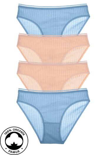 Humaone Pachet de 4 chiloți albaștri de bikini - 100% bumbac, respirabili, cusăți în lanț