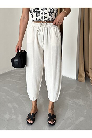 Laluvia Stone Color Linen Shalwar Trousers