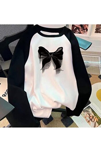 Touz Moda Μακρυμάνικο μπλουζάκι με λευκή κορδέλα με λεπτομέρειες Raglan