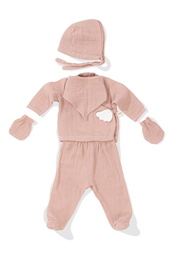 Wellgro Angel Wings Muslin 5-Piece Newborn Hospital Release Set-Pink