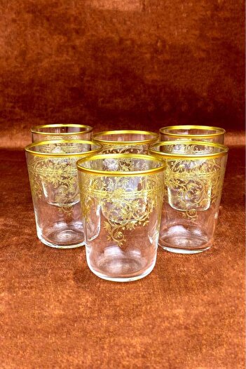 Tiesa Home 120cc Coffee Colored Gilded Patterned and Water Zombie Glass Set